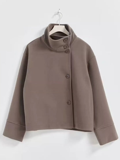 Wool Blend Long Sleeve Outerwear Khaki