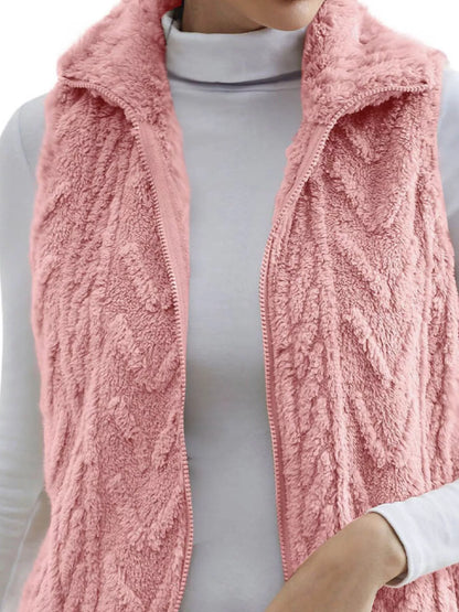 Full Size Cozy Faux Fur Zip-Up Vest Coat Plus Size