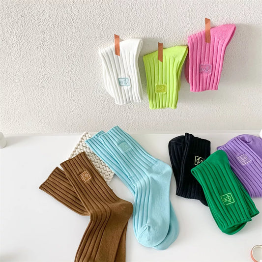 Breathable Ribbed Knit Crew Socks Neon Green One Size