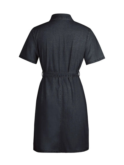 Full Size Zip Front Short Sleeve Denim Dress Plus Size