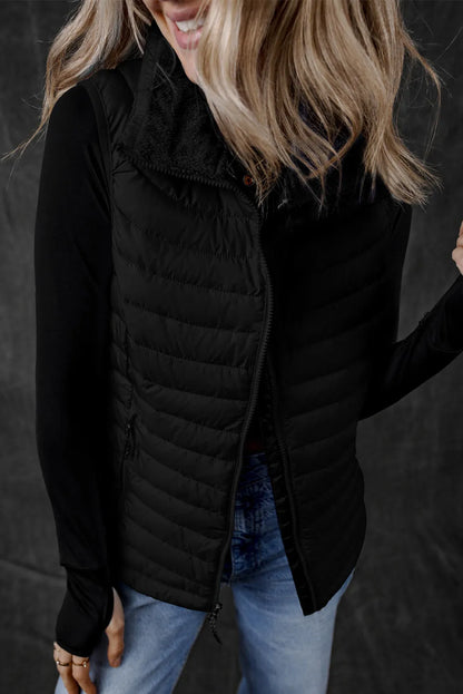 Pocketed Zip Up Vest Coat Black
