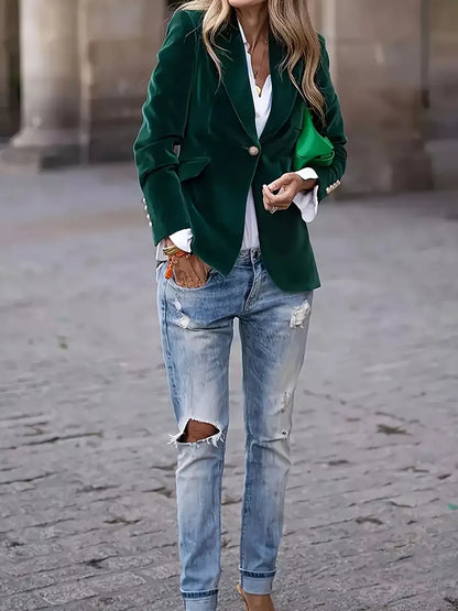 One Button Long Sleeve Blazer