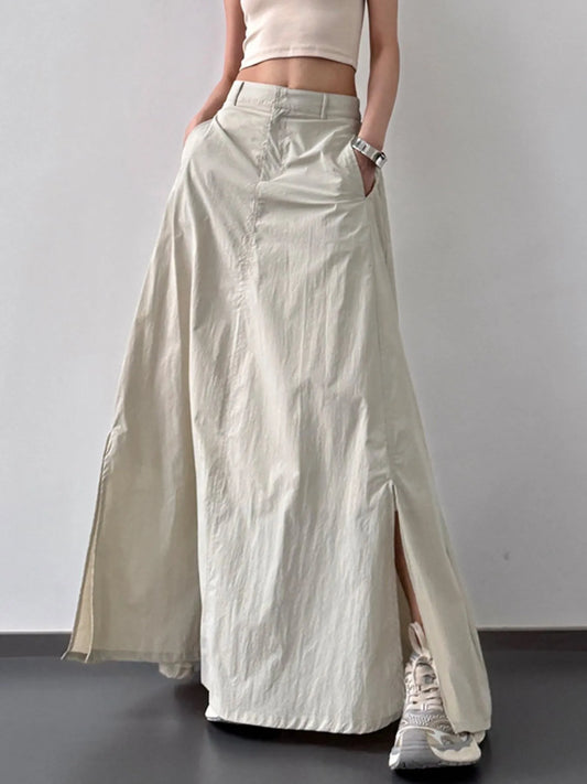 High Waist Slit Maxi Skirt Apricot