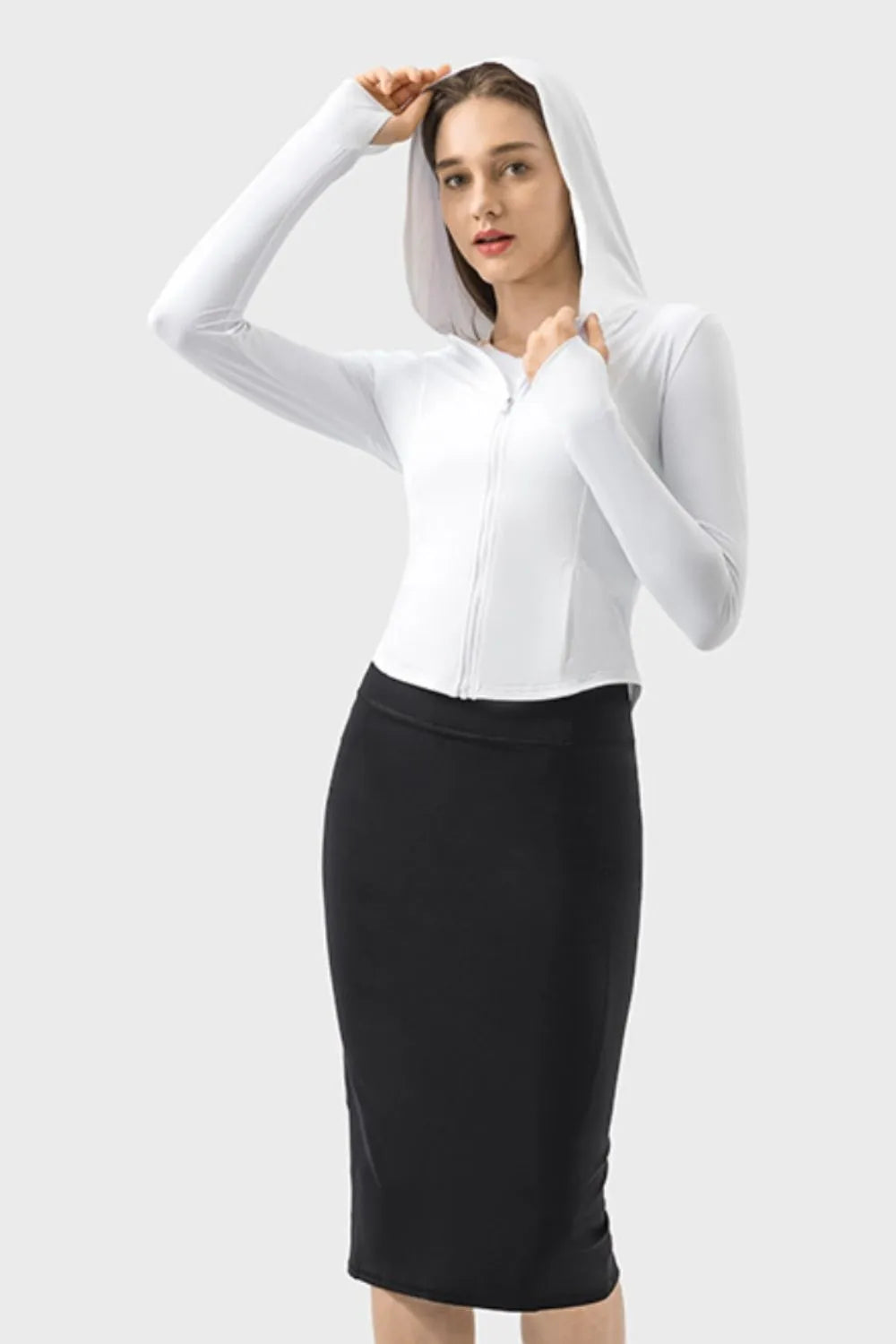 Millennia Pocketed Zip Up Hooded Long Sleeve Active Outerwear White