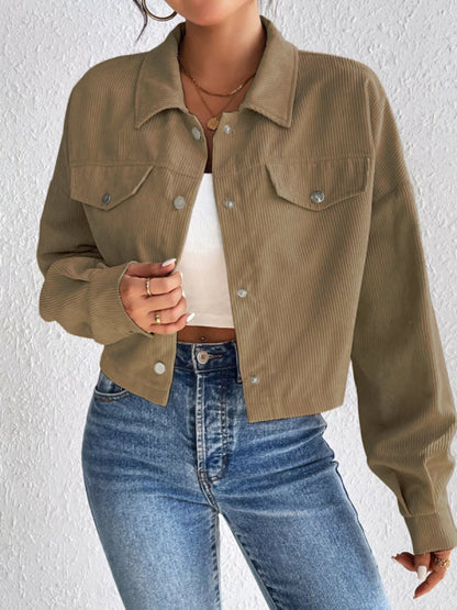 Casual Corduroy Snap Down Cropped Jacket
