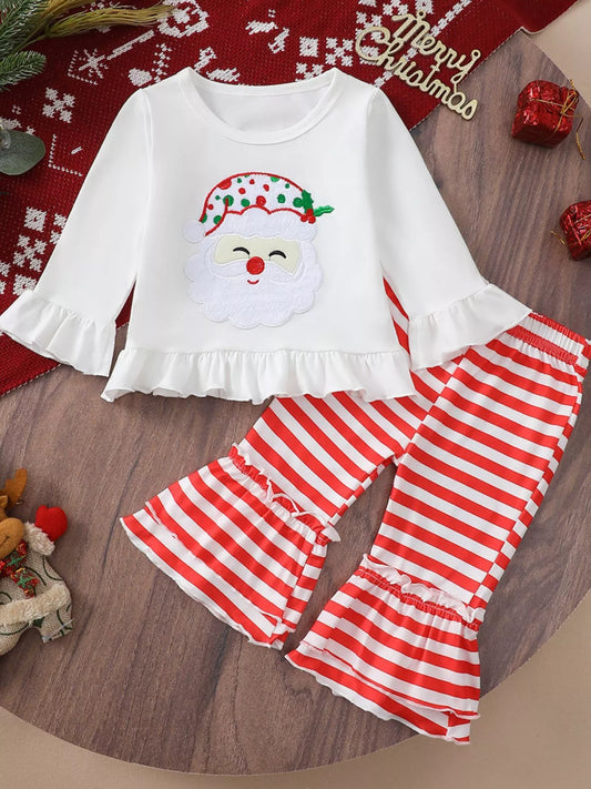 Children's Christmas Ruffle Trim Top and Pants Set White