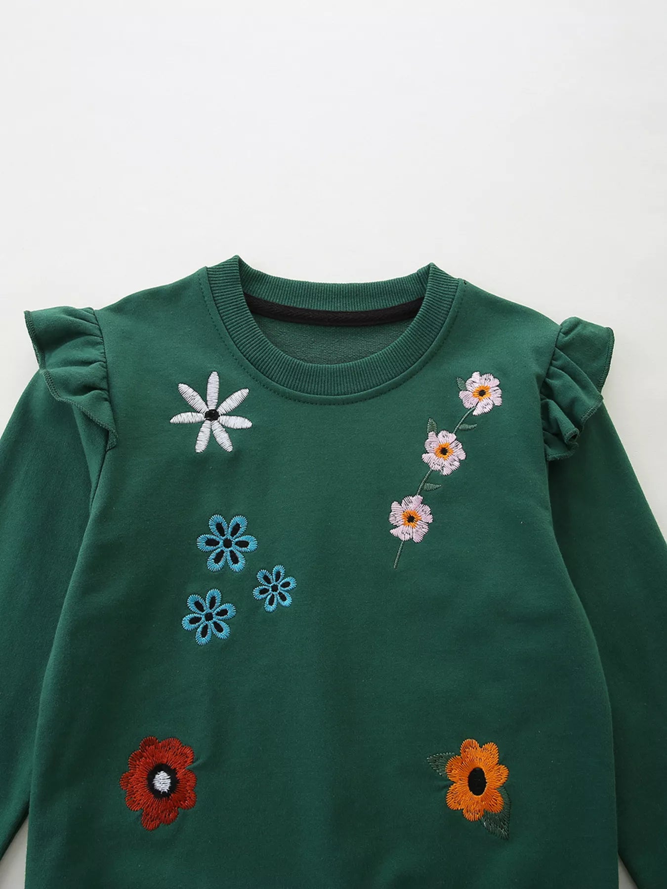 Children's Floral Embroidered Crew Neck Sweatshirt