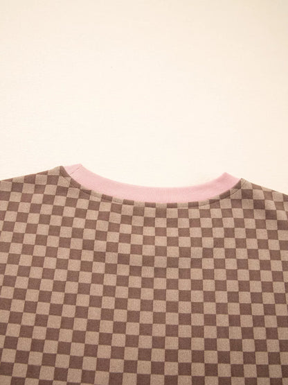 Checkerboard Long Sleeve Pullover and Shorts Set