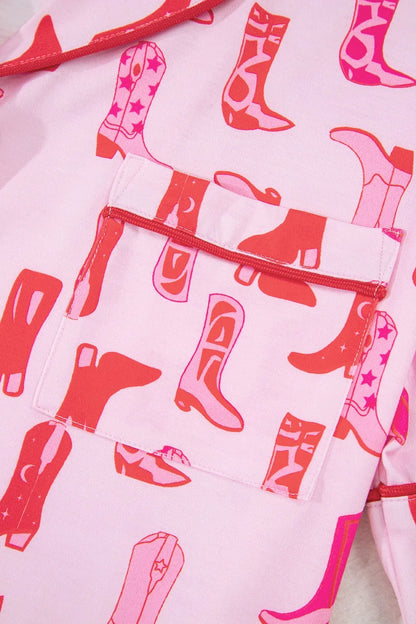 Cowgirl Boots Printed Shirt and Shorts Set