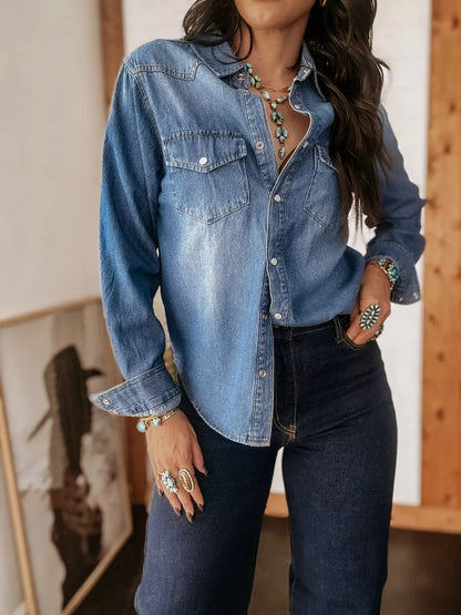 Washed Button Down Denim Shirt Blue