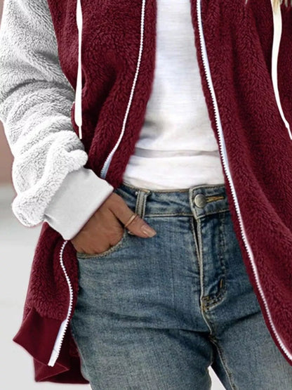 Full Size Fleece Zip-Up Hooded Outerwear Plus Size