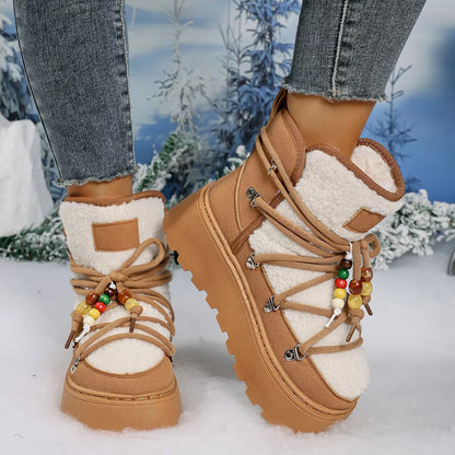Lace-Up Platform Winter Boots Caramel