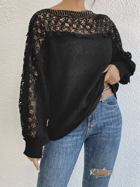 Openwork Long Sleeve Sweater Black