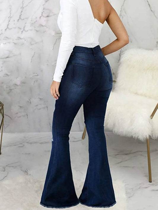 Full Size Distressed Raw Hem Flare Jeans Plus Size