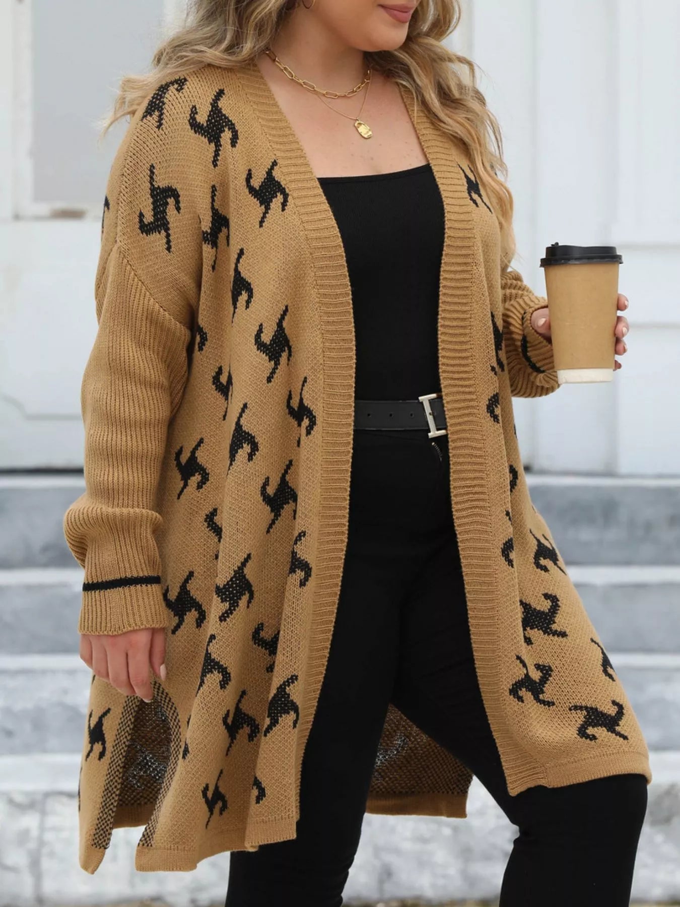 Plus Size Open Front Drop Shoulder Knit Cardigan