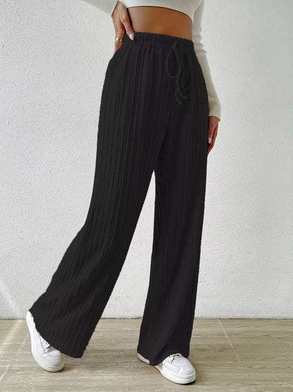Drawstring Wide Leg Pants Black