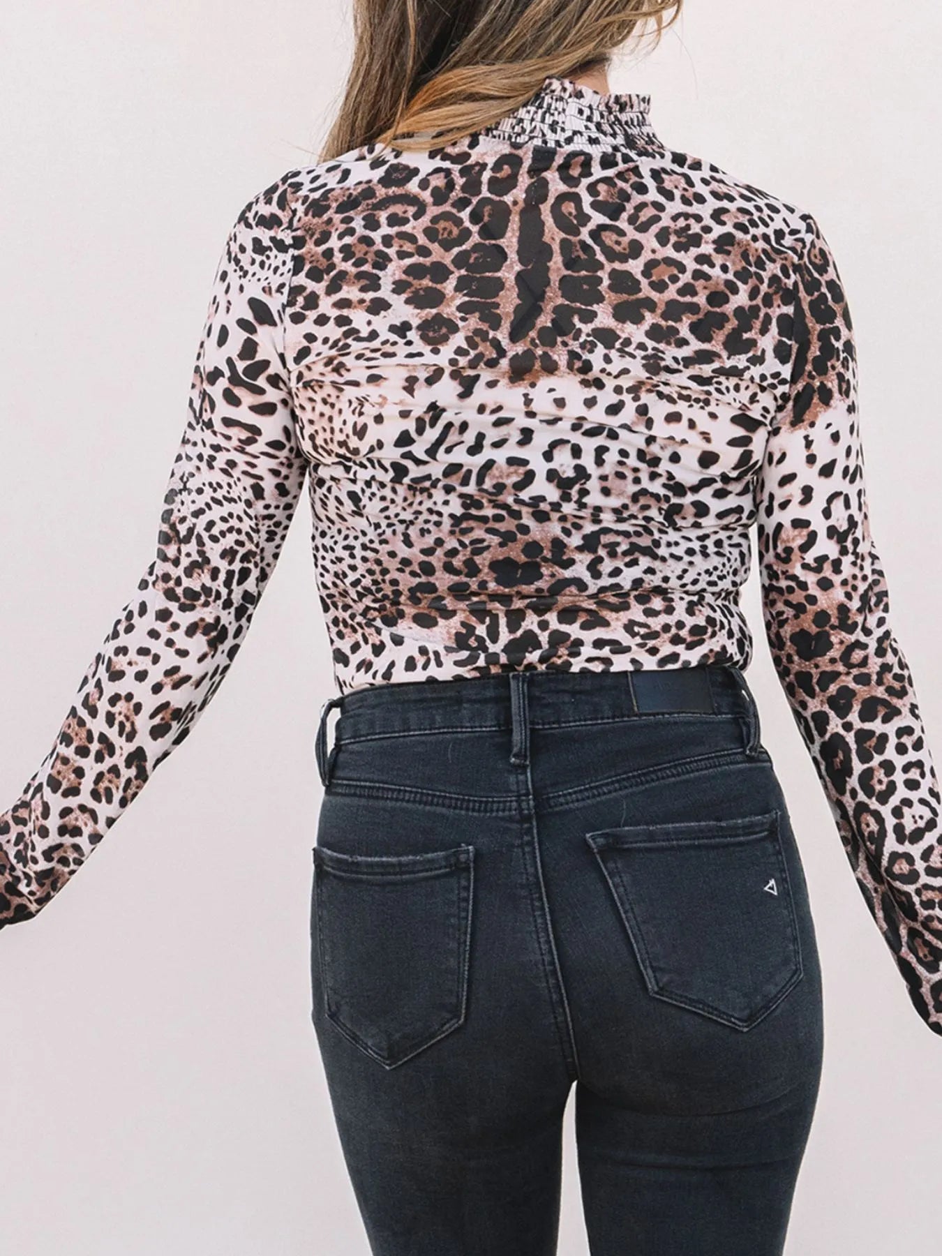 Leopard Print Long Sleeve Mock Neck Bodysuit