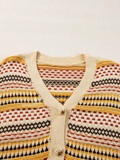 Vintage Patterned Button-Down Cardigan
