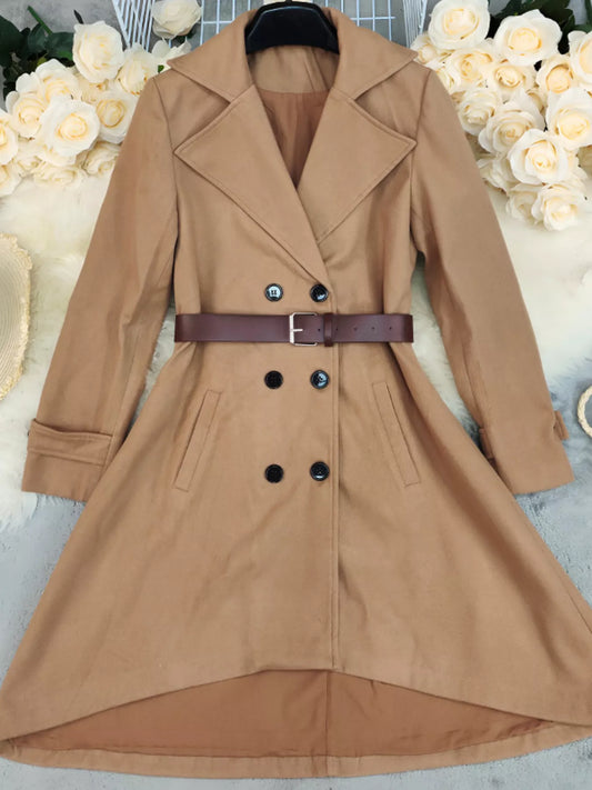 Double-Breasted Wool Blend Coat Khaki