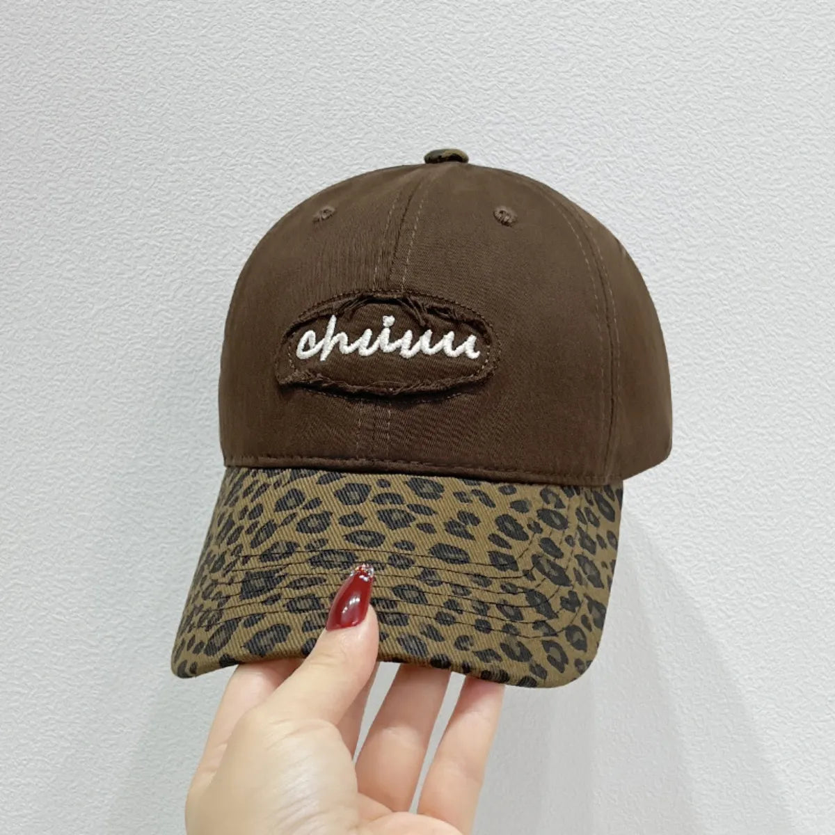 Leopard Print Baseball Cap with Embroidered Letter