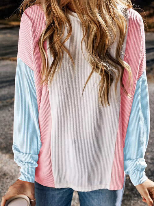 Color Block Corded Long Sleeve Top Multicolor