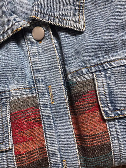 Printed Botton Down Long Sleeve Denim Jacket