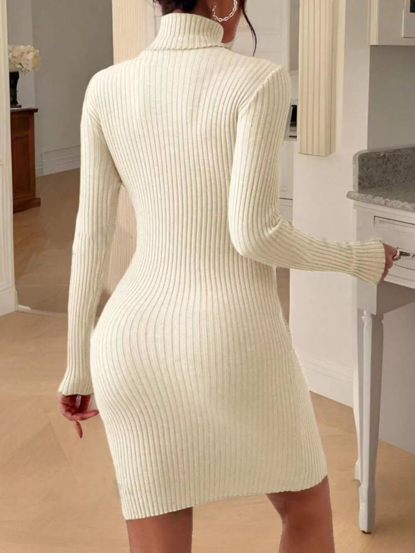 Ribbed Turtleneck Bodycon Sweater Dress