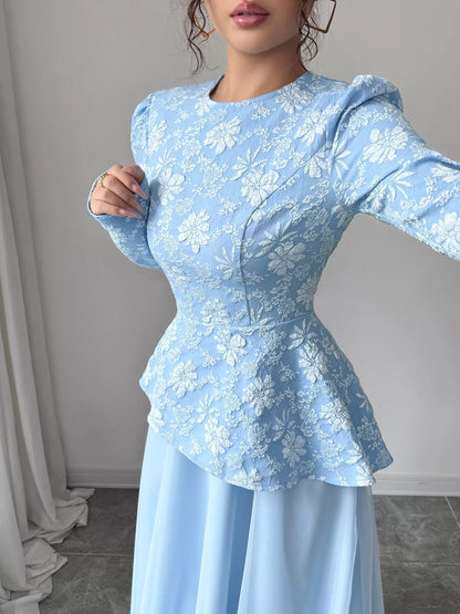 Floral Long Sleeve Tulle Dress