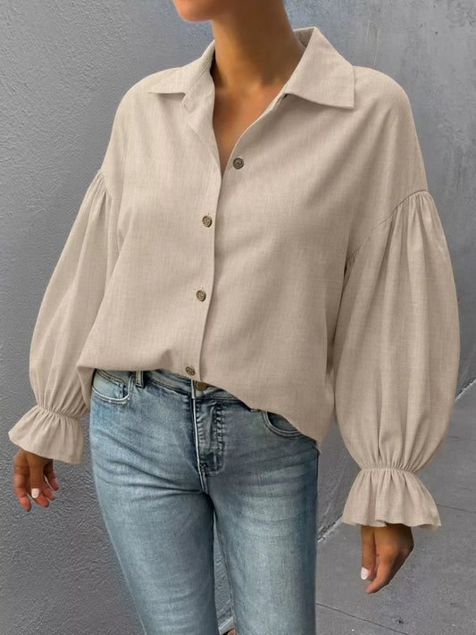Button-Down Flounce Sleeve Shirt Dust Storm
