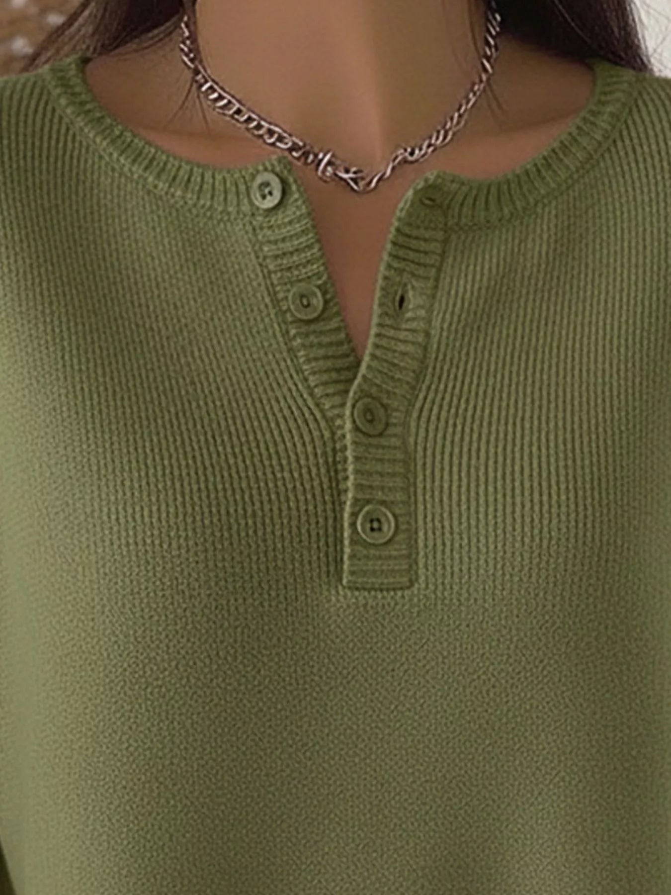 Full Size Half Button Long Sleeve Knit Top Plus Size