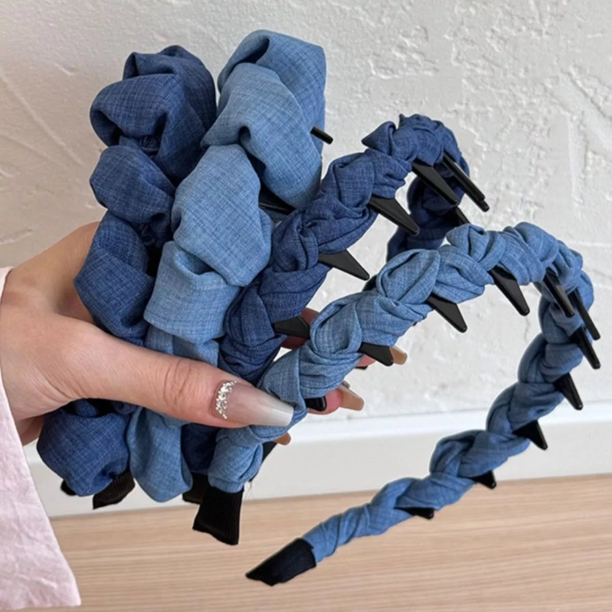 Denim Ruched Hair Headband Style A One Size