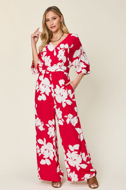 Printed Tie-Back Wide-Leg Jumpsuit Deep Rose