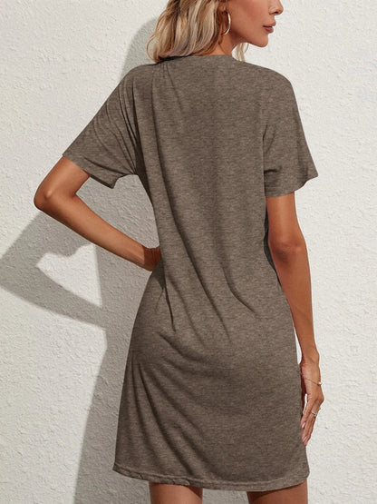 Pocketed Round Neck Short Sleeve Mini Tee Dress
