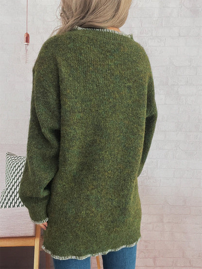Ribbed Button Detail Long Sleeve Sweater