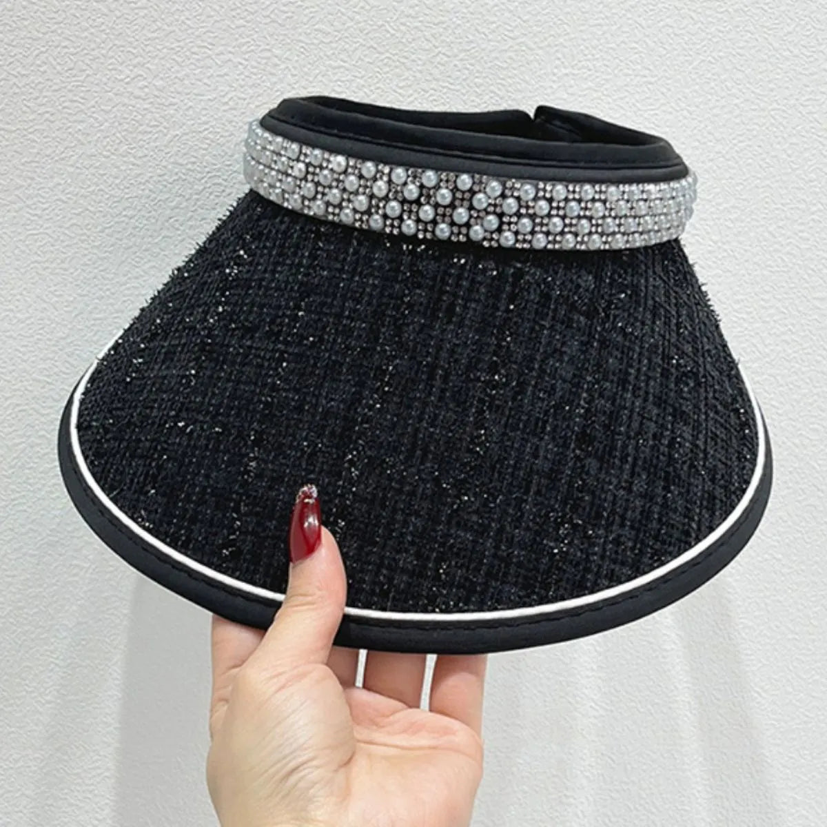 Pearl Detail Sunscreen Hat Black One Size