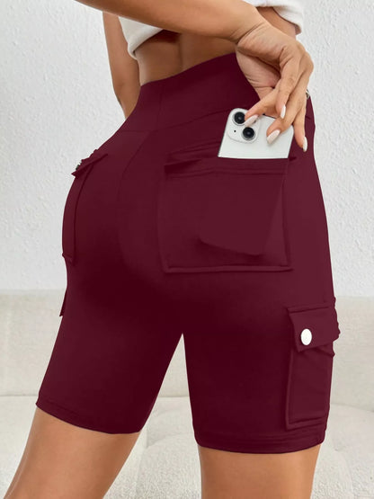 High Waist Pocketed Active Shorts Burgundy