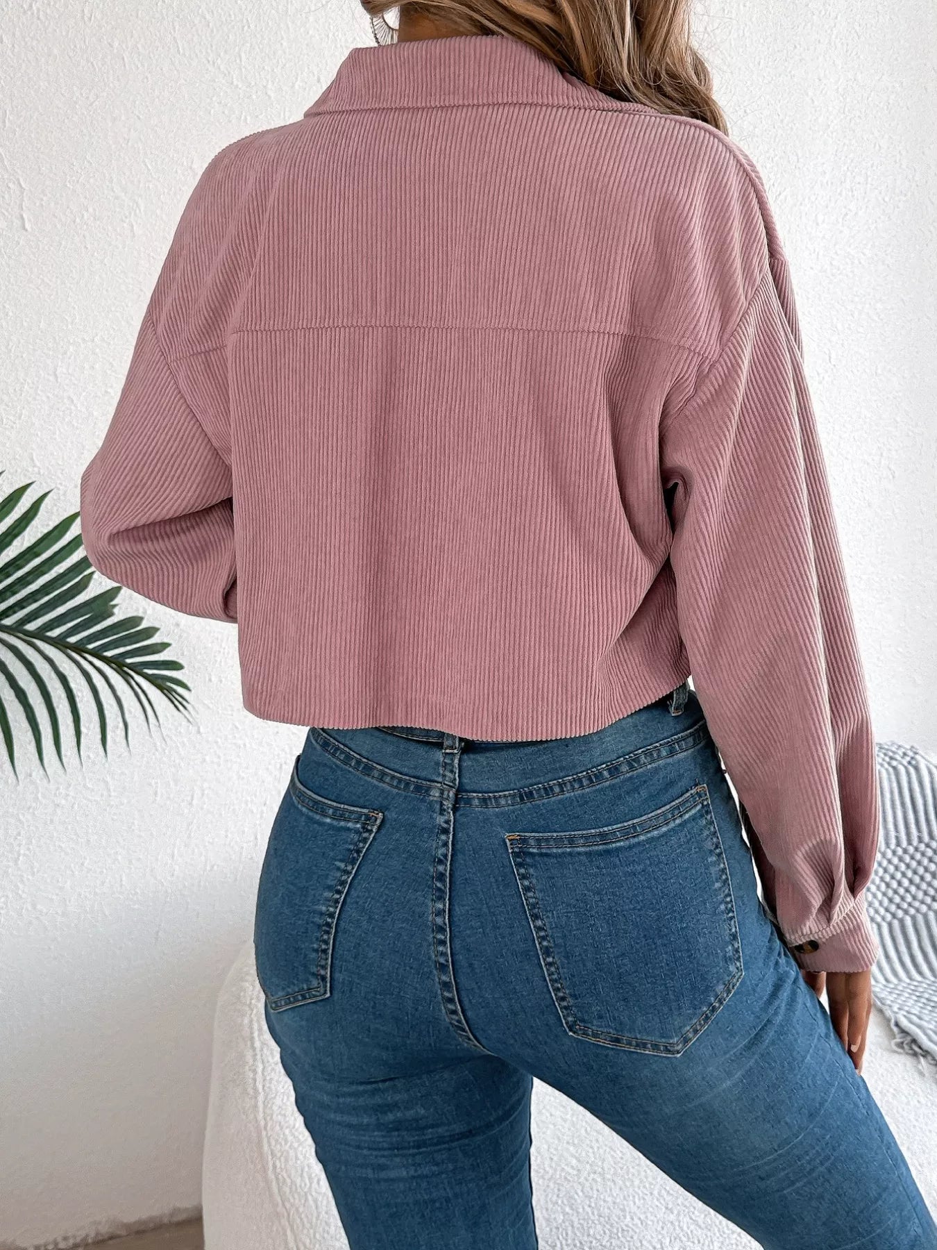 Corduroy Button-Up Dropped Shoulder Jacket