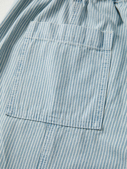 Stripe Mid Rise Drawstring Waist Jeans