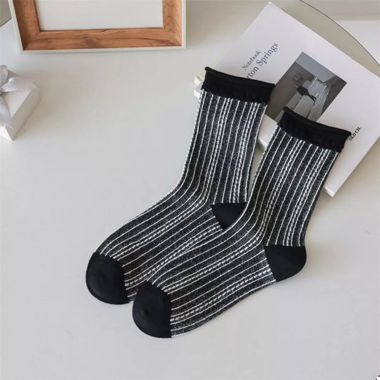 Two-Tone Cotton Knit Crew Socks Style A One Size
