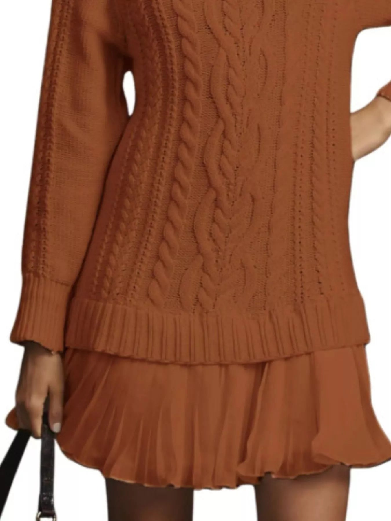 Full Size Cable-Knit Mini Sweater Dress Plus Size