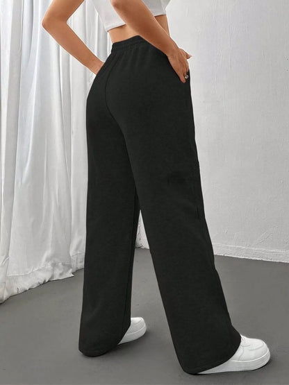 Relaxed Fit Drawstring Waist Solid Pants