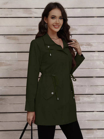 Drawstring Snap-Down Trench Coat
