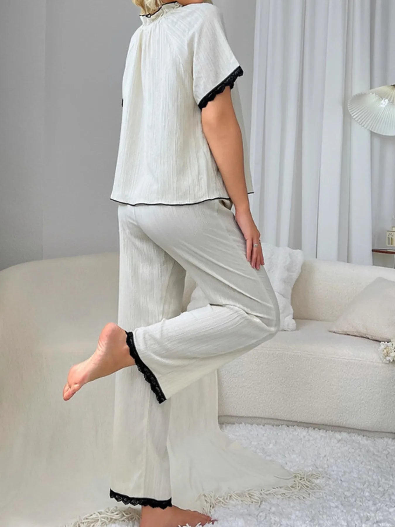 Contrast Trim Short Sleeve Top and Pants Set