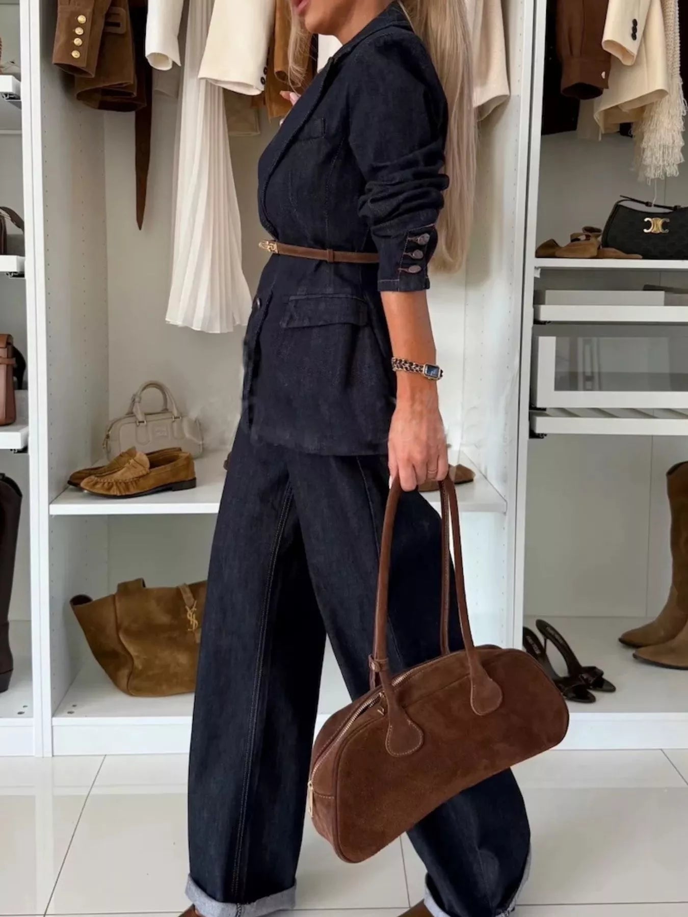 High-Waisted Wide-Leg Washed Jeans