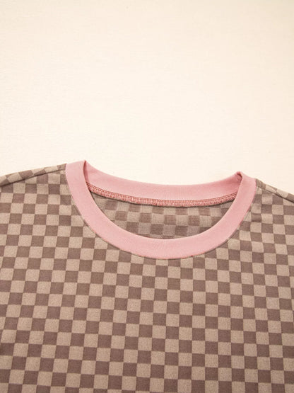 Checkerboard Long Sleeve Pullover and Shorts Set