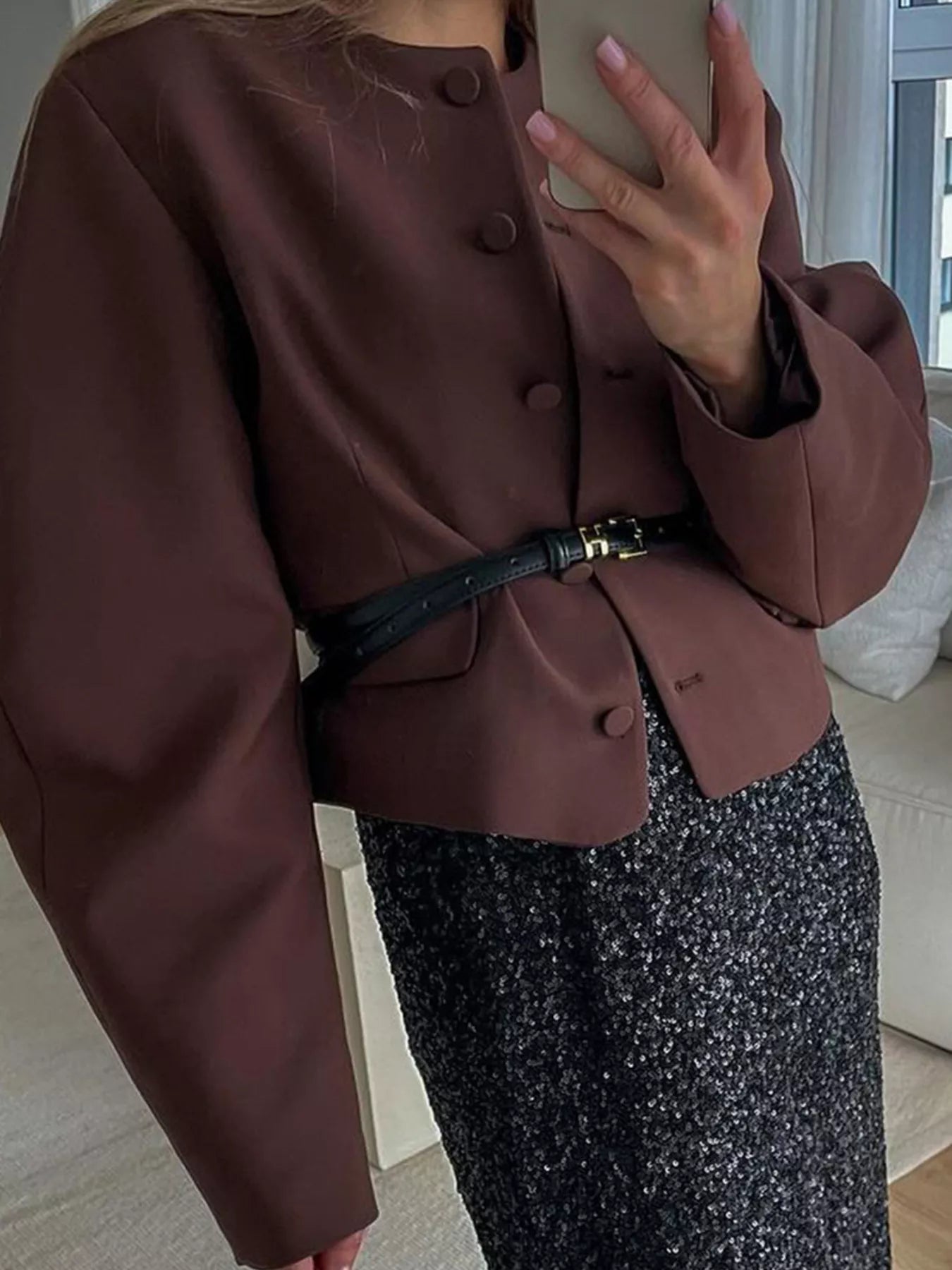 Button Up Long Sleeve Jacket Brown