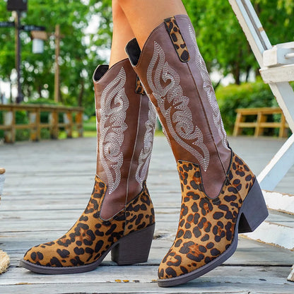 Western Embroidered Mid-Calf Boots