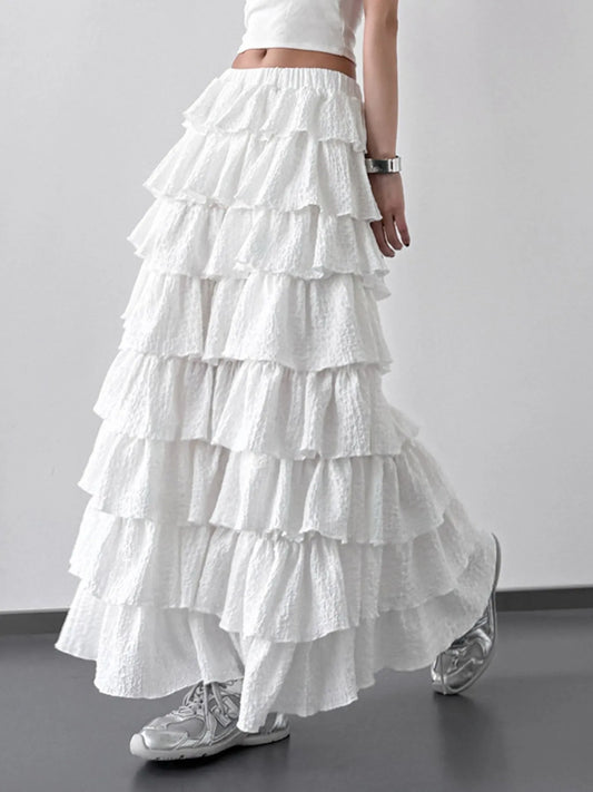 Ruffle Layered Maxi Skirt White