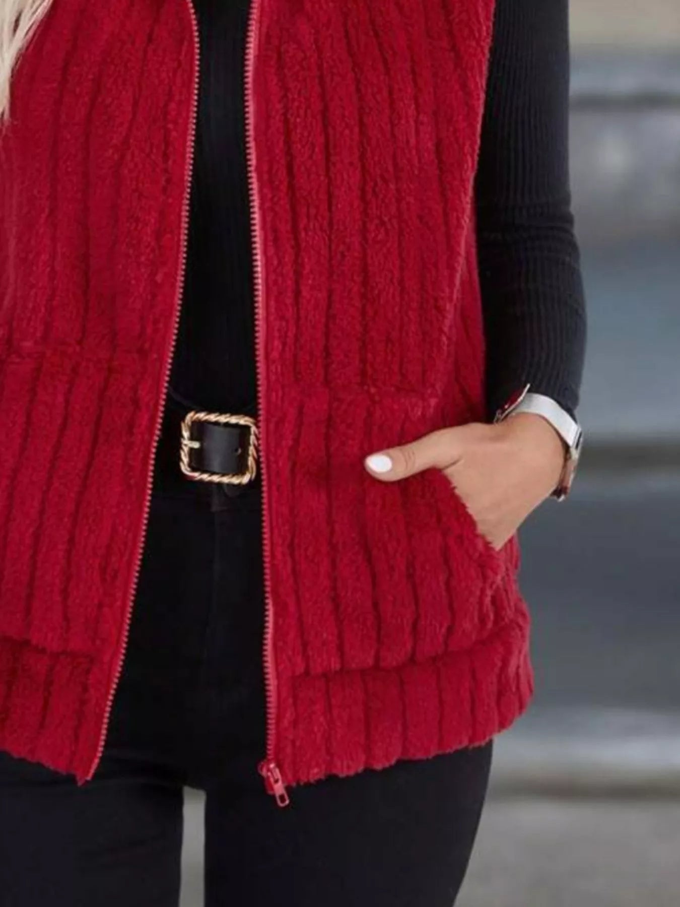 Full Size Fleece Zip-Up Vest Coat Plus Size