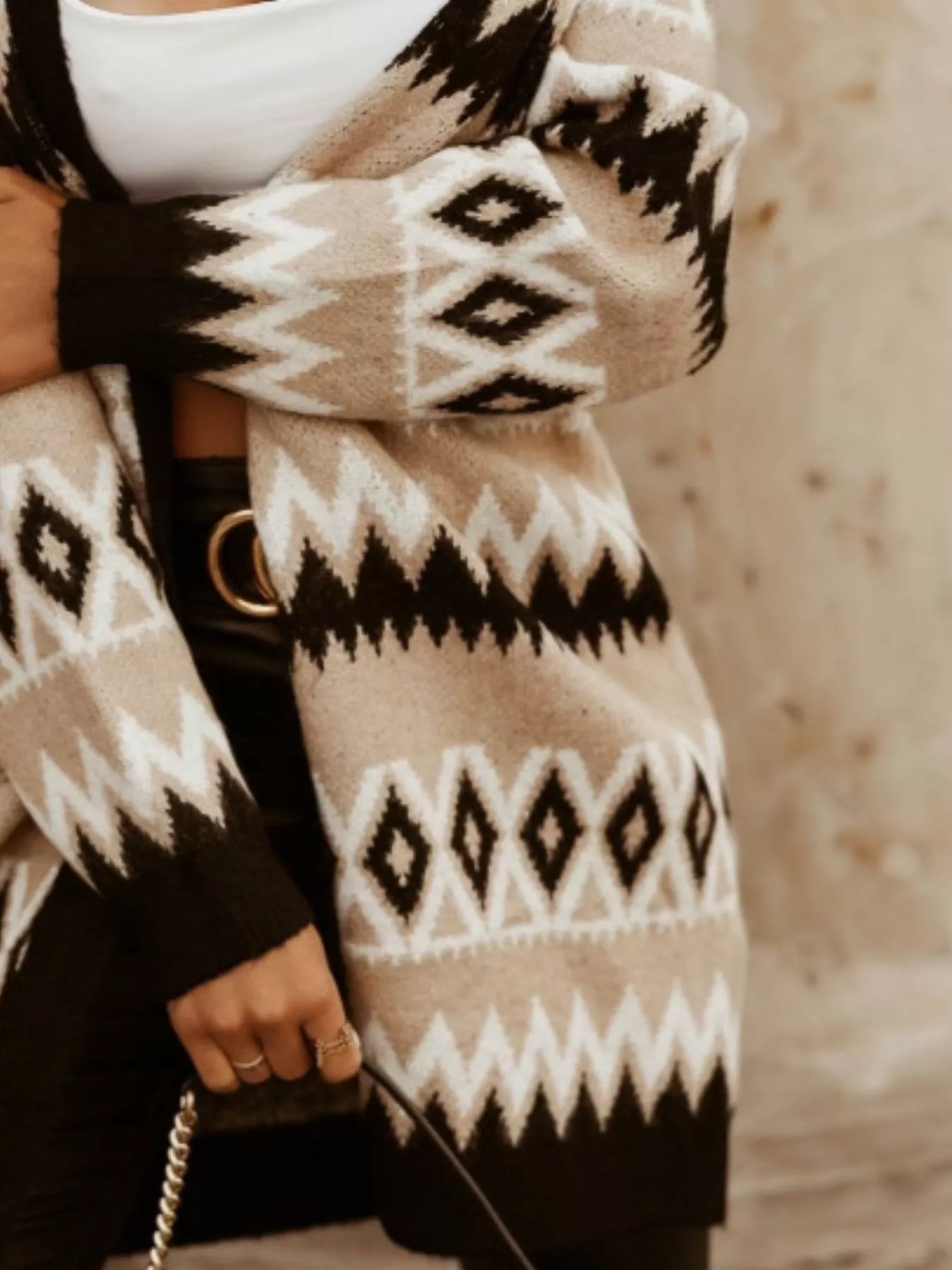 Geometric Pattern Open Front Cardigan